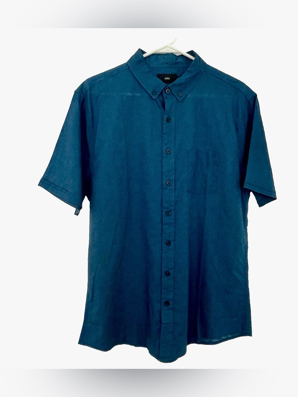 Onia Men’s Blue Linen Cotton Short Sleeve Button Down Shirt Size Large NWOT